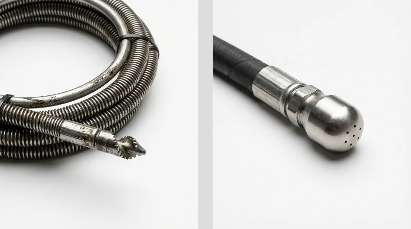 Drain snake cable and hydro jetting nozzle used for drain cleaning in Sierra Blanca, TX