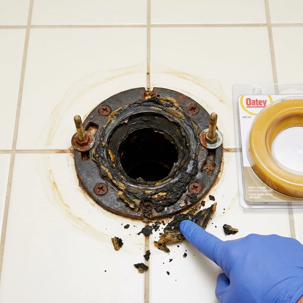 Failed wax ring showing water seepage at the base of a toilet in a Sierra Blanca, TX home
